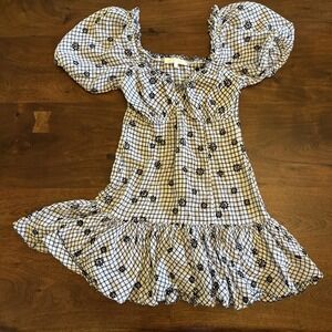 Woman's Love Shack Fancy Dress Puffed Sleeves Ruffled V-neck Sz 2 Black/white